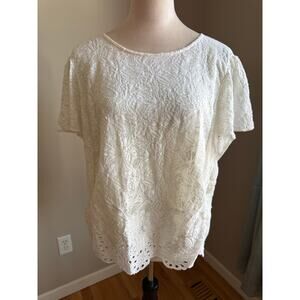 Lucky Brand White Eyelet Lace Top with Ruffle Sleeves Size Large | Cottagecore